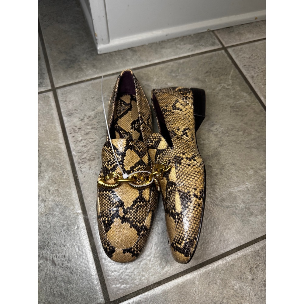 Tory Burch Snake Embossed Leather Loafer Chain Detail Women Shoes Size 5.5